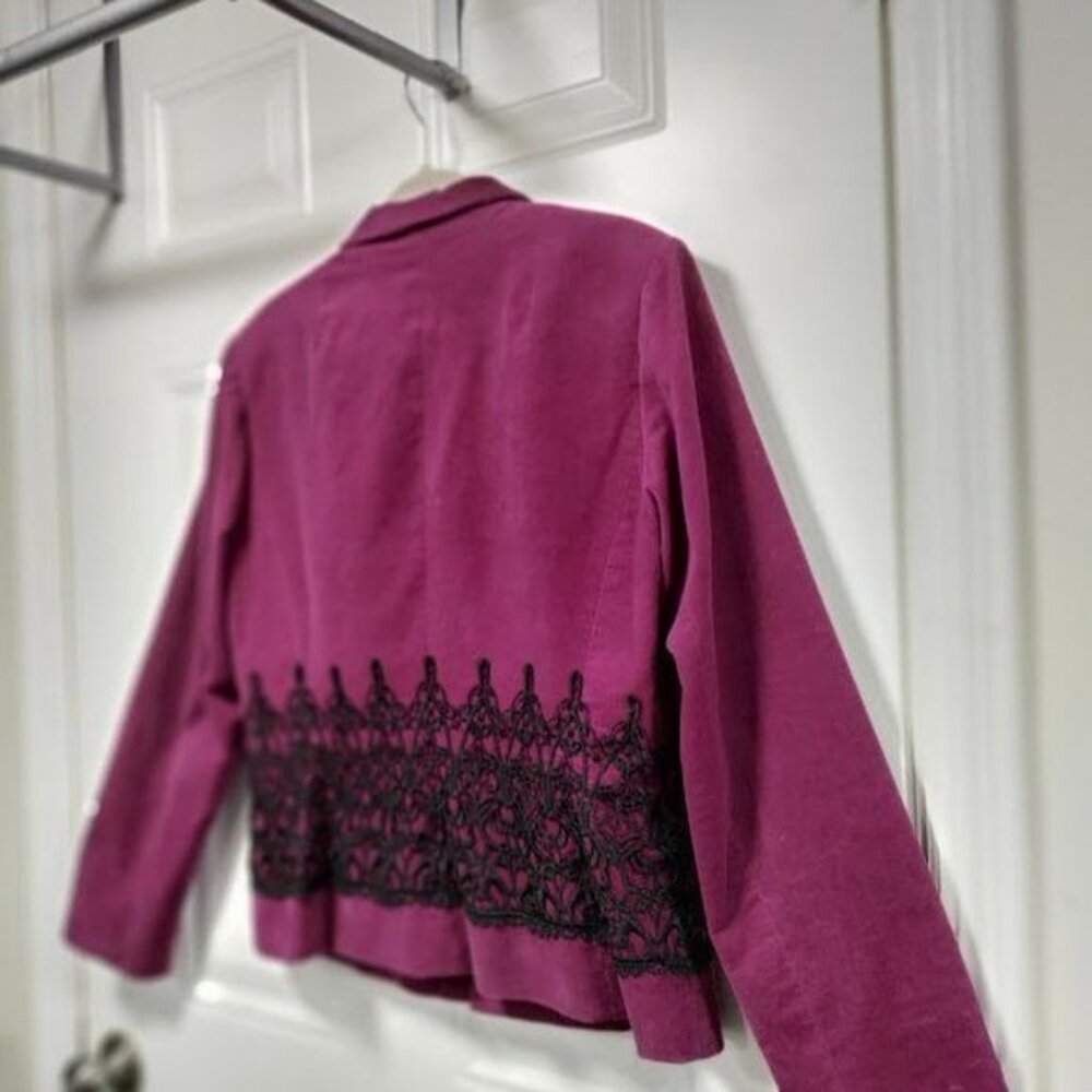 Maggy London Womens Fuchsia Blazer Jacket With Black Lace Trim Size 12 - Picture 5 of 14